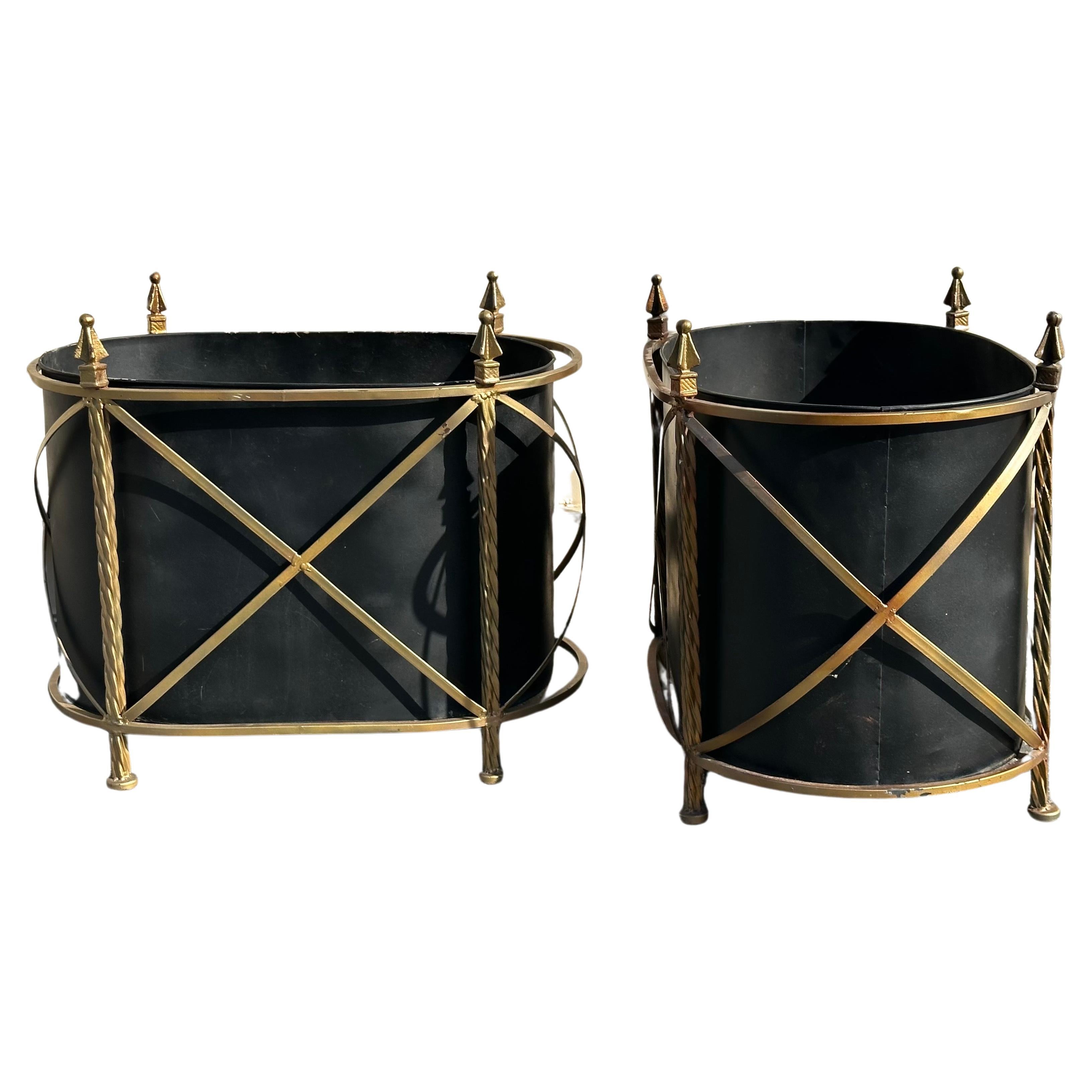 American Pair of Vintage Metal and Wrought Iron Jardinieres / Planters