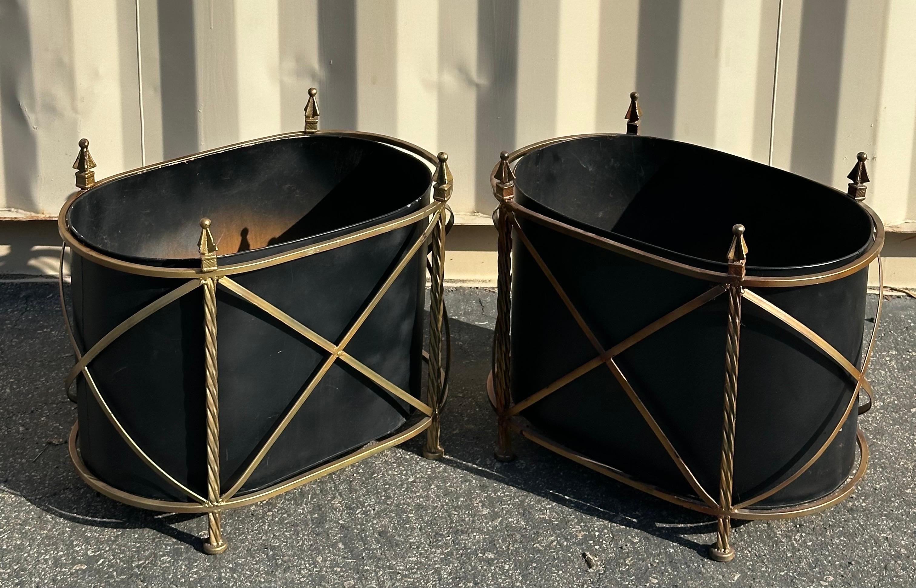 Pair of Vintage Metal and Wrought Iron Jardinieres / Planters 1