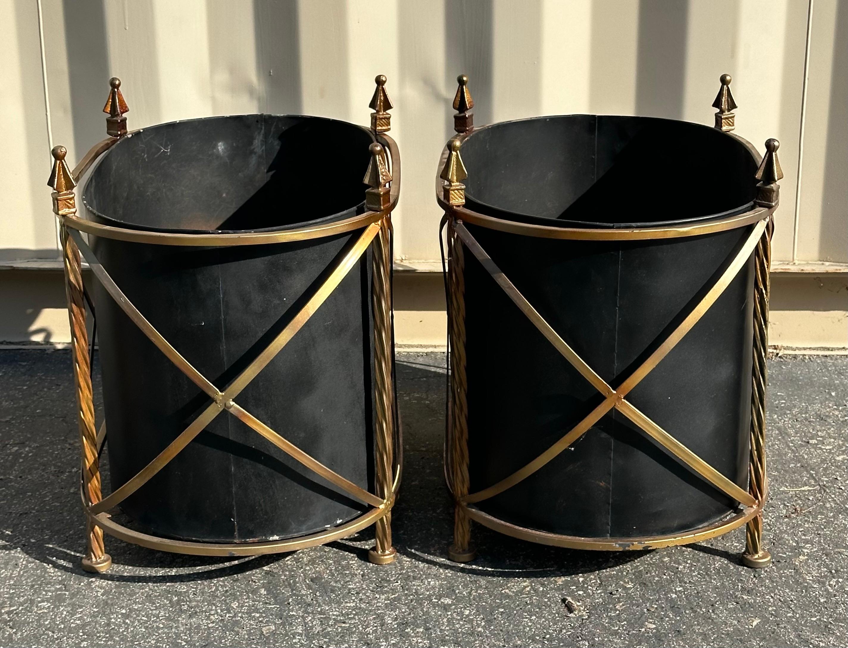 Pair of Vintage Metal and Wrought Iron Jardinieres / Planters 3
