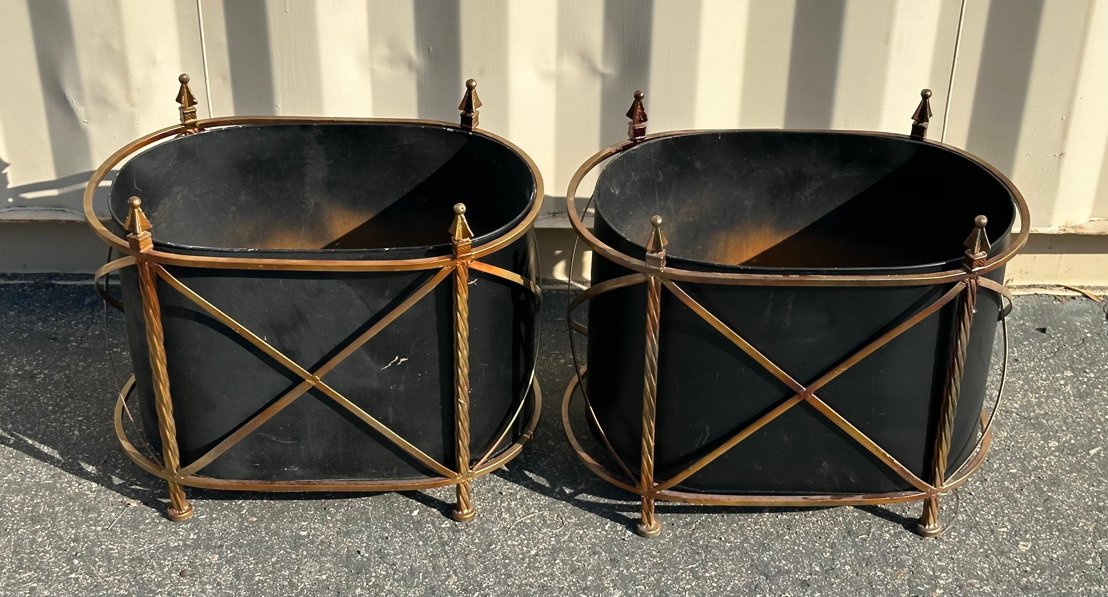 Pair of Vintage Metal and Wrought Iron Jardinieres / Planters 4