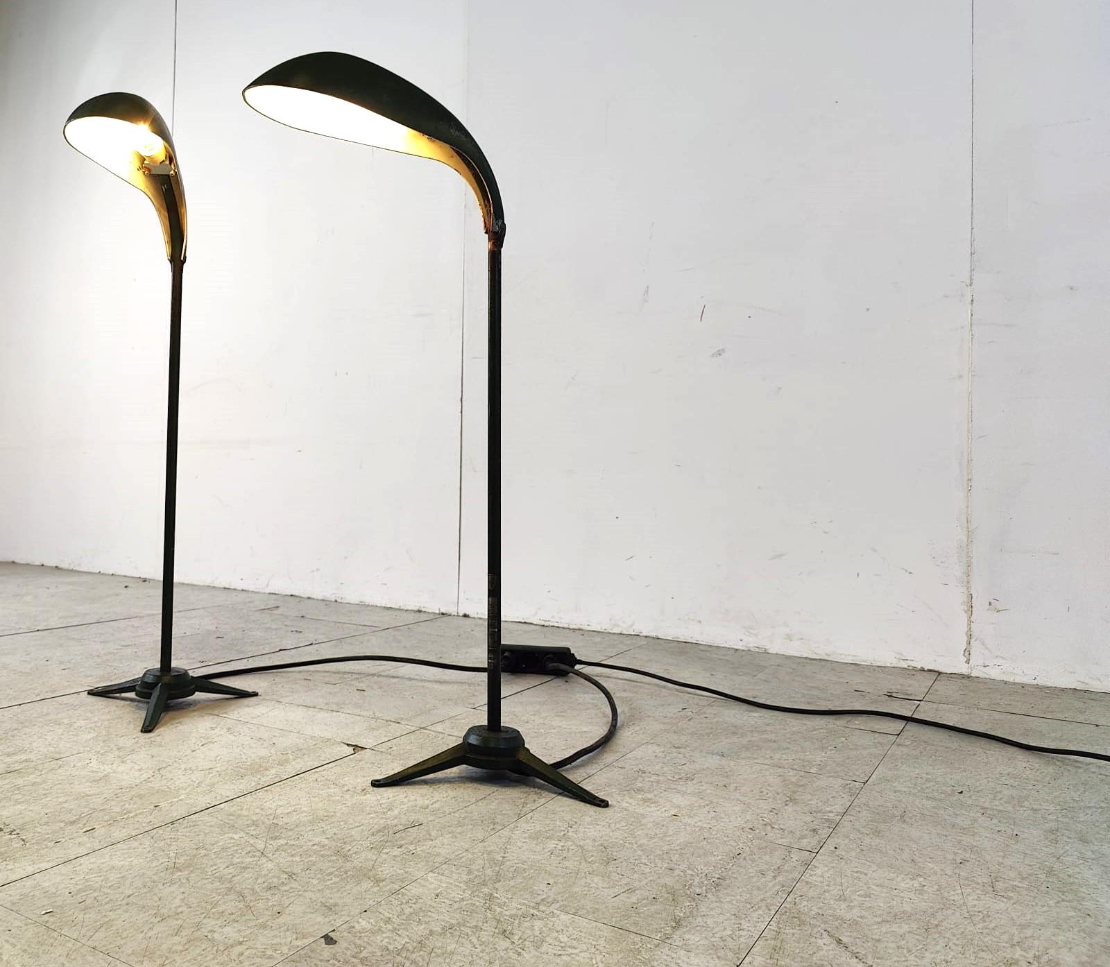 Belgian Pair of vintage metal floor lamps, 1970s For Sale