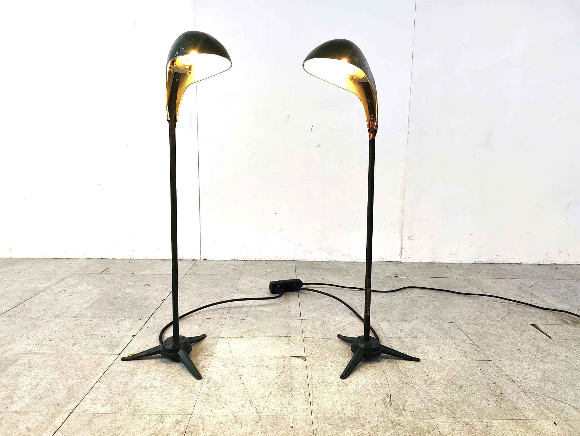Late 20th Century Pair of vintage metal floor lamps, 1970s For Sale