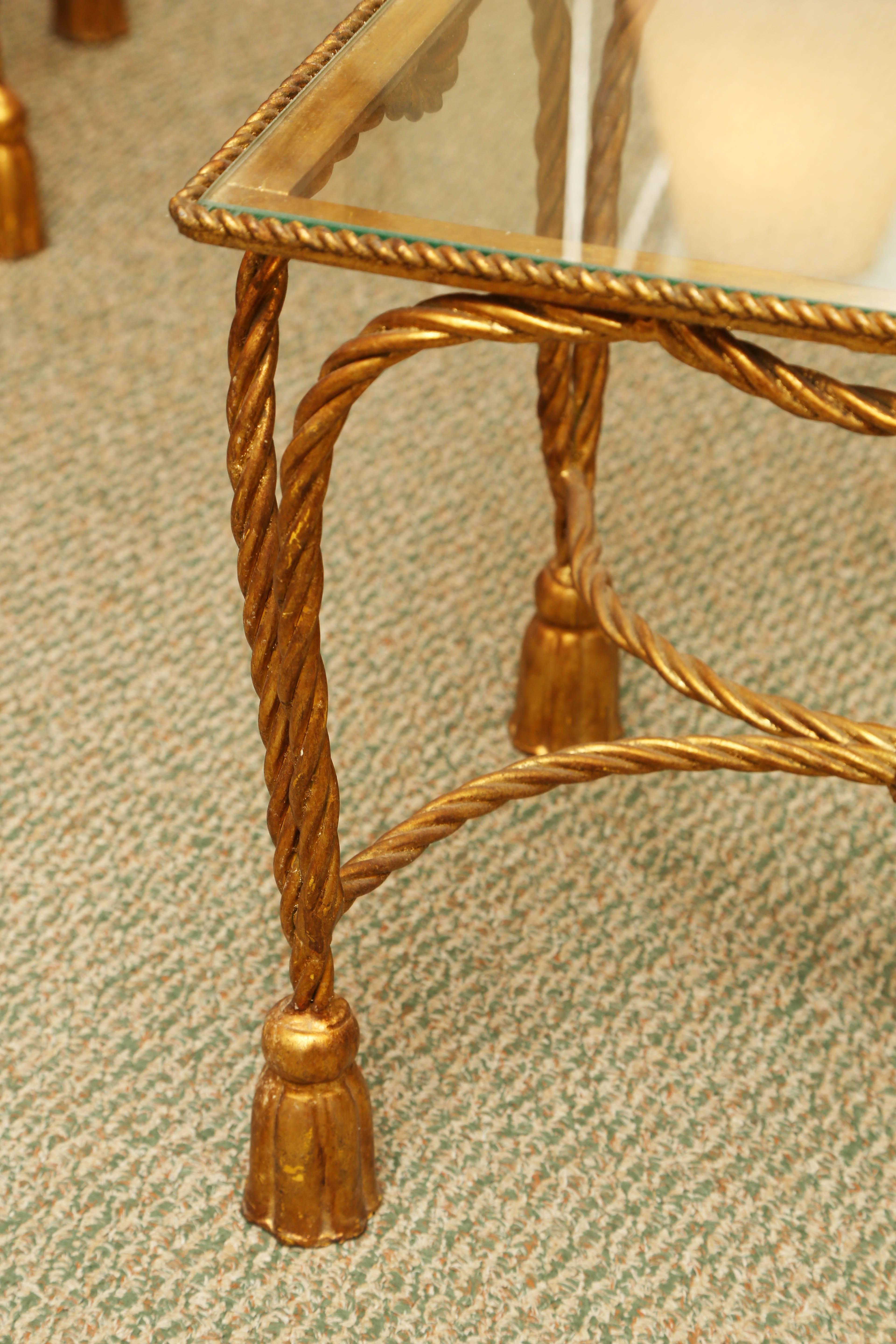  Superb Pair of Vintage Metal Rope and Tassel Nesting Tables 2