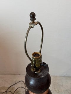 Pair of Vintage Stacked-Sphere Metal Table Lamps with White Drum Shades