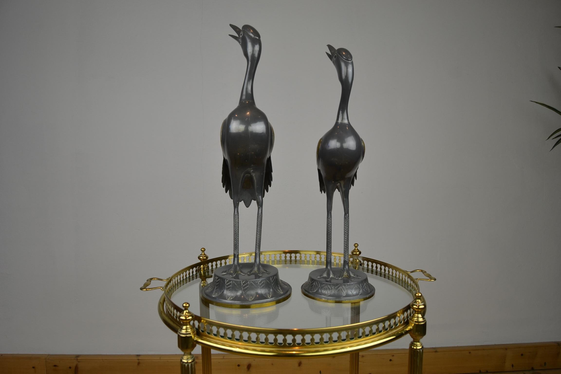 Pair of Vintage Metal with Brass Crane Bird Sculptures, 1970s, Europe 7