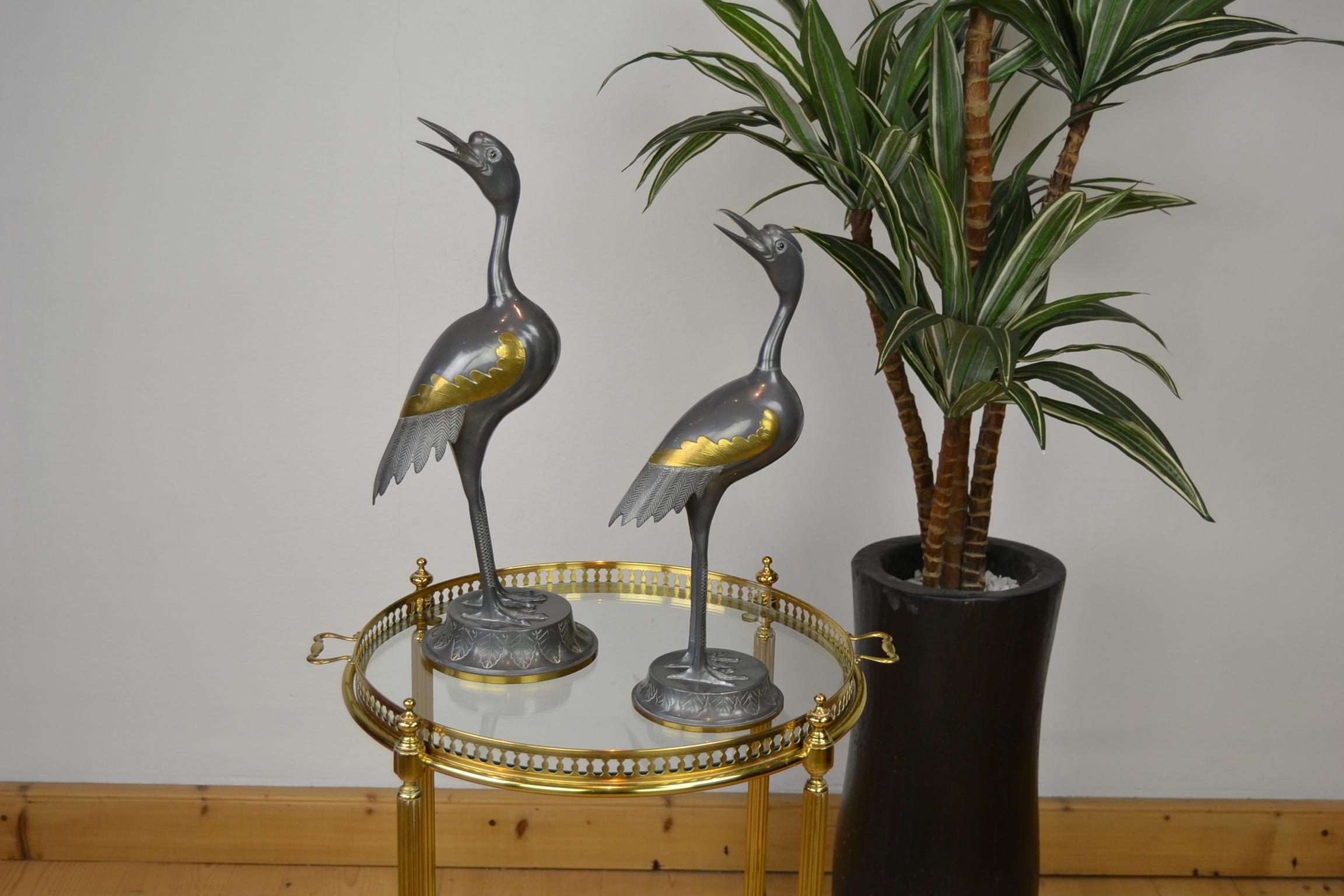 Pair of Vintage Metal with Brass Crane Bird Sculptures, 1970s, Europe 13