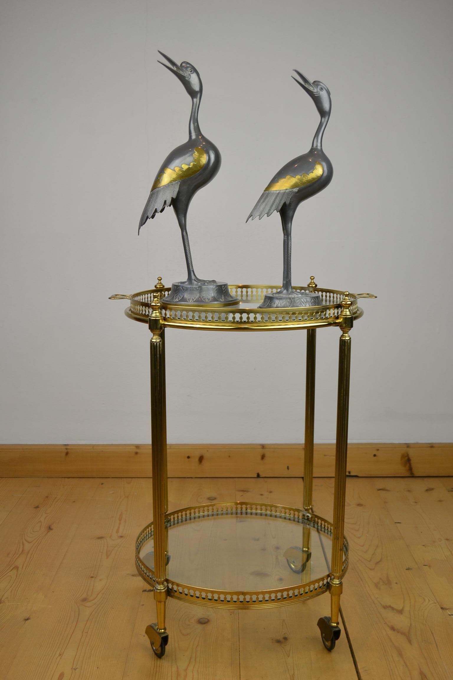 20th Century Pair of Vintage Metal with Brass Crane Bird Sculptures, 1970s, Europe