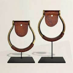 Pair of Vintage Mexican Brass and Leather Stirrups on Custom Mounts