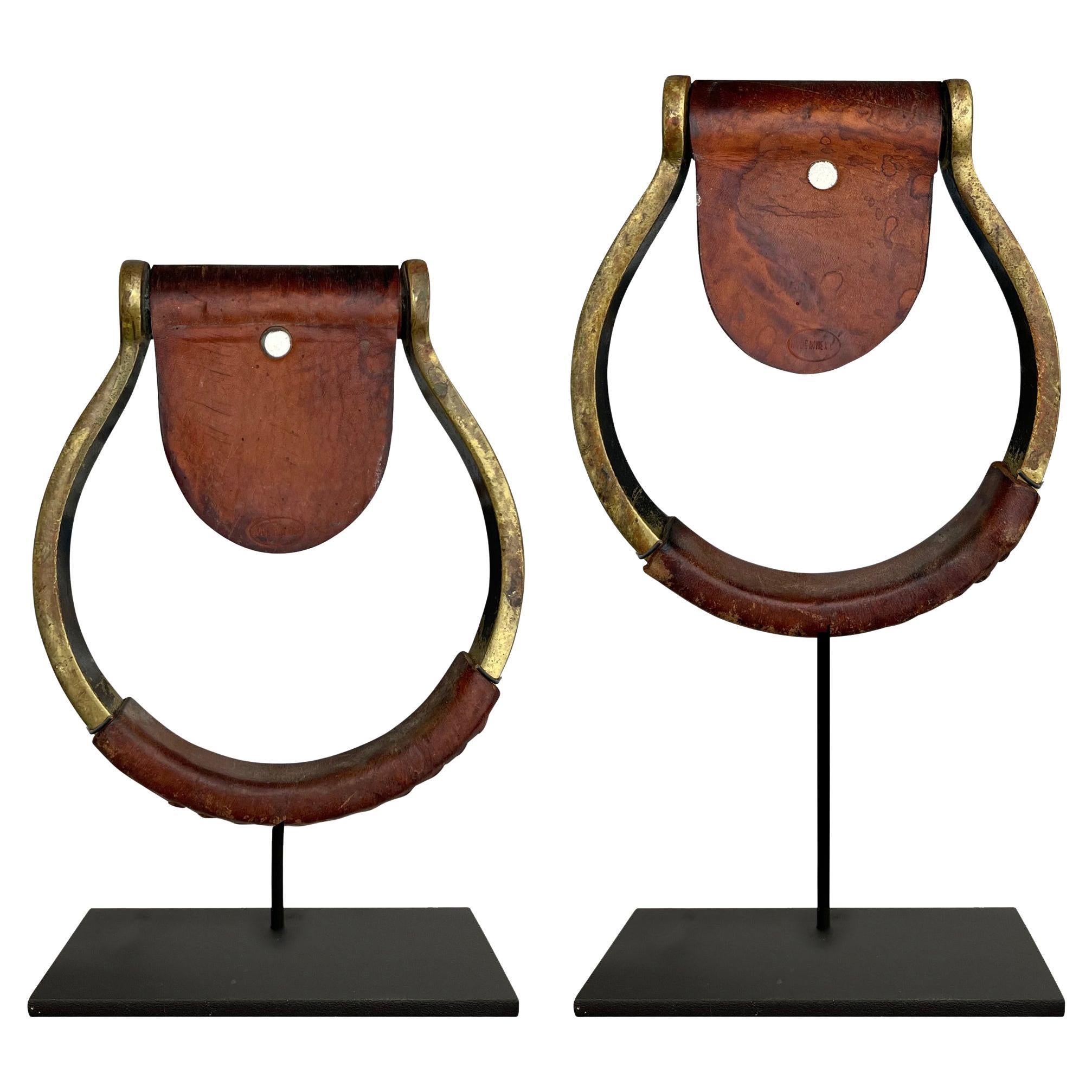 Pair of Vintage Mexican Brass and Leather Stirrups on Custom Mounts