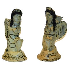 Pair of Vintage Mexican Folk Art Angel Candle Holders