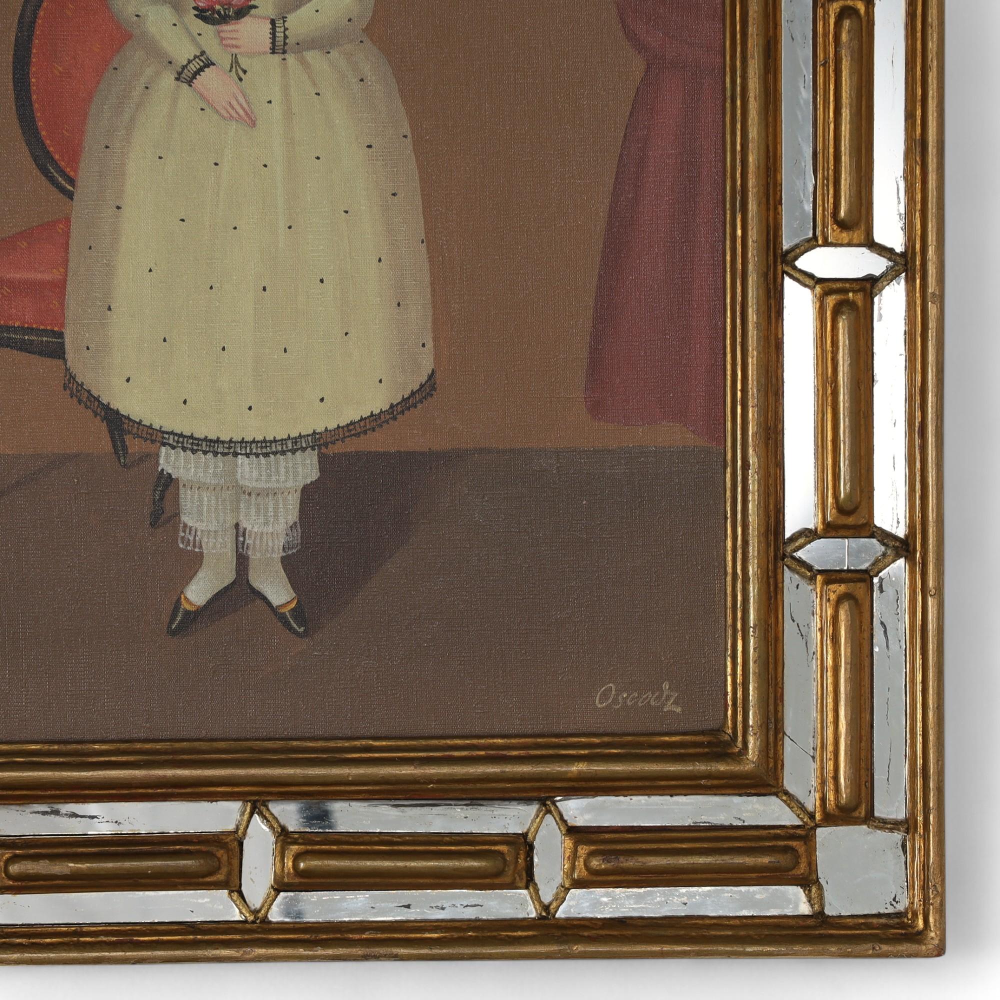 Pair of Vintage Mexican Folk Art Paintings of a Man and a Woman by Oscar Bernach For Sale 7