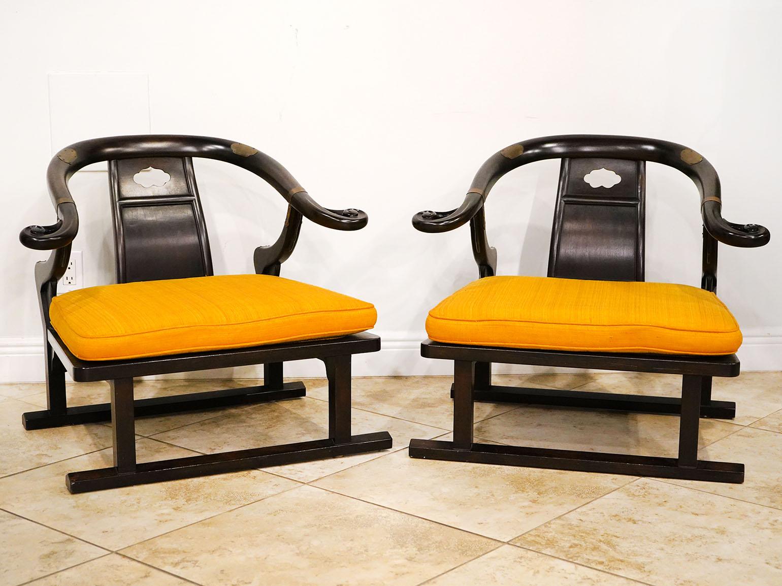 Exportation chinoise Paire de fauteuils de salon vintage Michael Taylor pour Baker collection Far East en vente