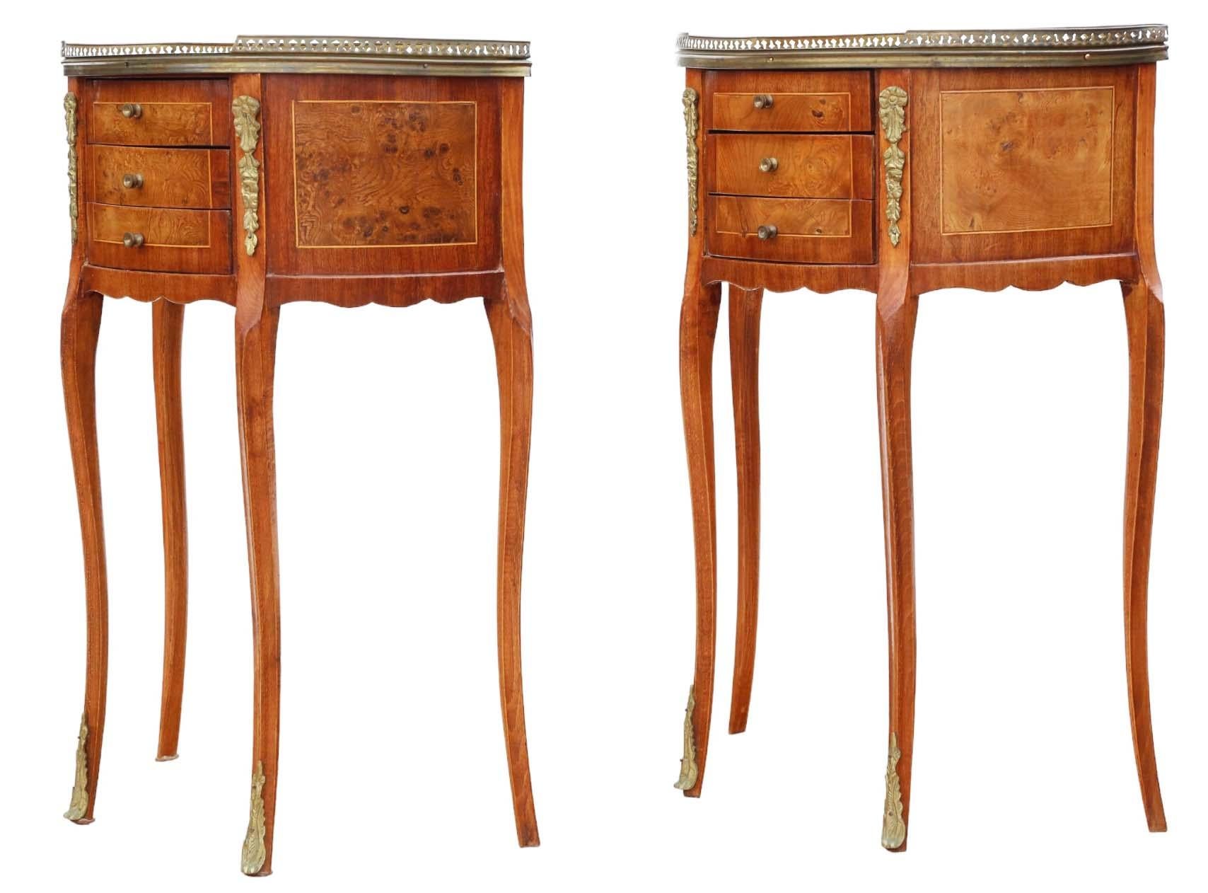 Pair of Vintage Mid-20th Century Burr Elm or Walnut Bedside Tables Nightstands 1