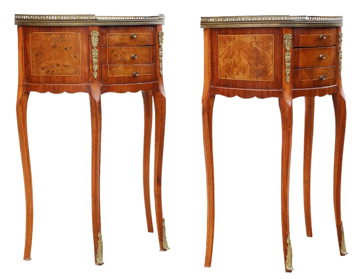 Pair of Vintage Mid-20th Century Burr Elm or Walnut Bedside Tables Nightstands 2