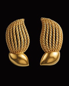 Pair of Vintage Mid- Century 14 Karat Gold Ropework Earrings