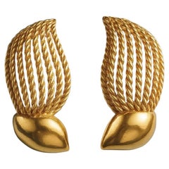 Pair of Vintage Mid- Century 14 Karat Gold Ropework Earrings