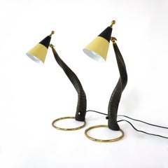 Pair of Vintage Mid Century 1950s Horn & Brass Bedside Table Lamps