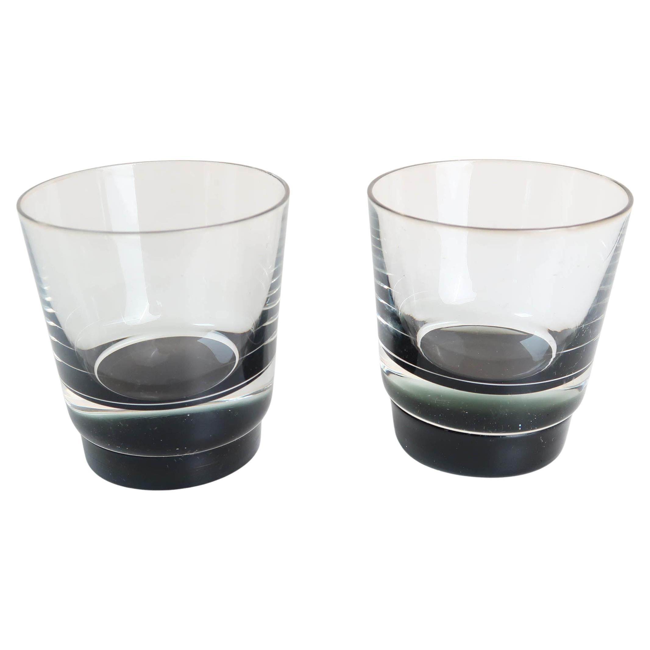 Pair of Vintage Mid-Century Black And Clear Whisky Tumblers. Scotland 1960's