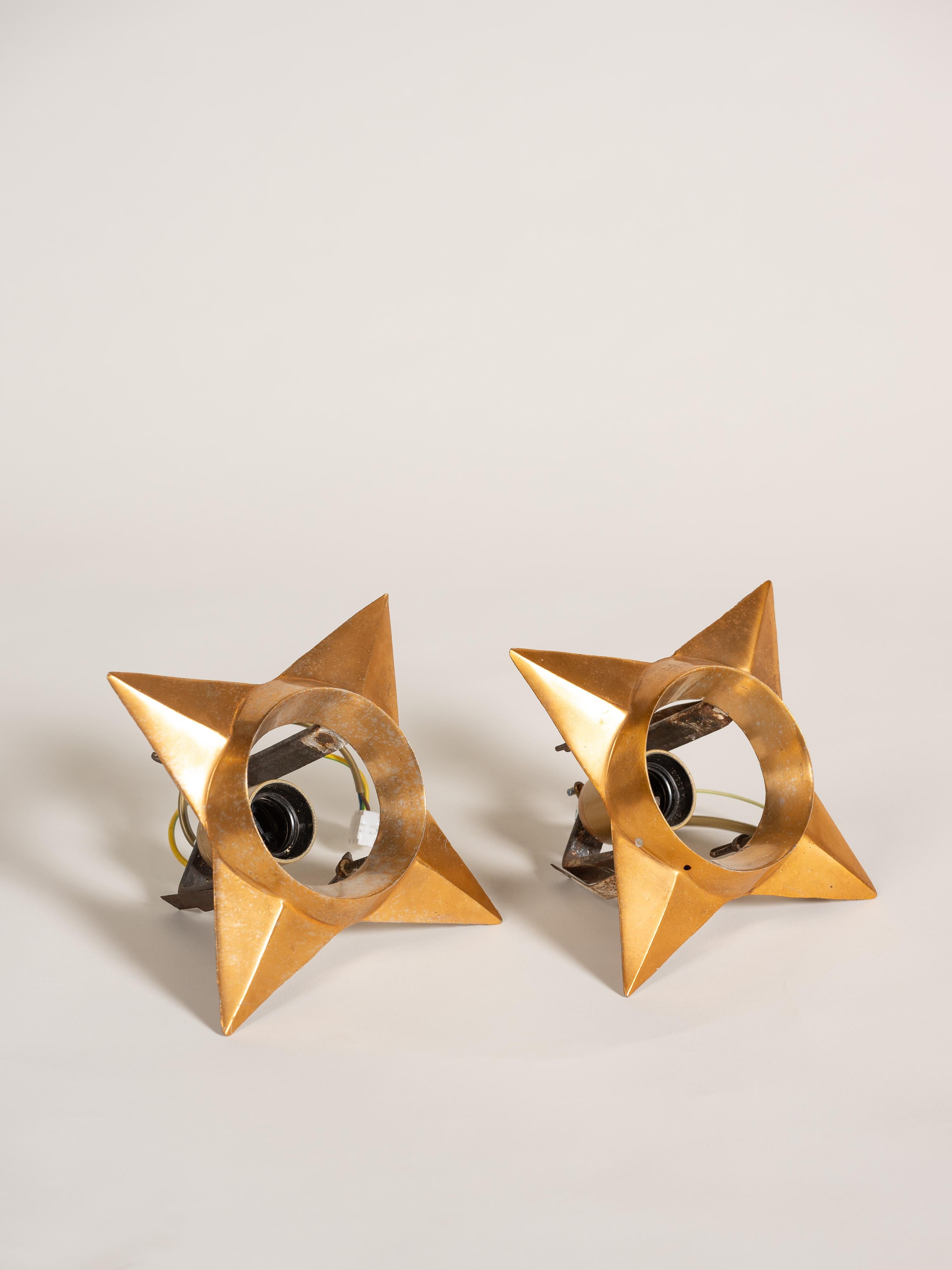 Mid-Century moderno Coppia di plafoniere a stella in ottone d'epoca della metà del secolo scorso, Spagna, anni '60 in vendita