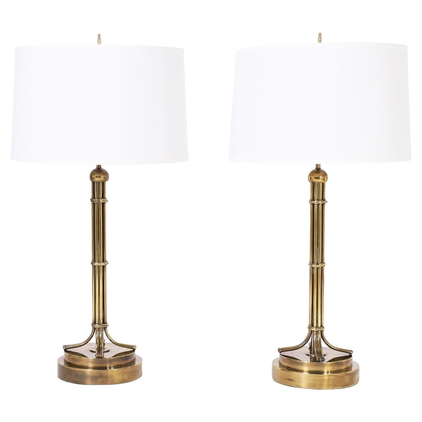 Pair of Vintage Mid-Century Brass Table Lamps For Sale