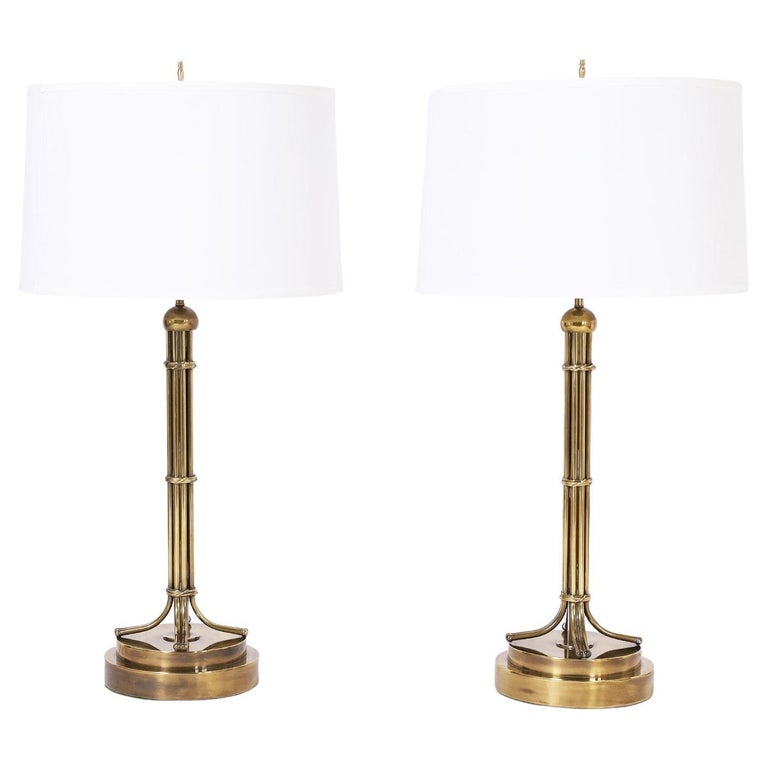 Pair of Vintage MidCentury Brass Table Lamps For Sale at 1stDibs