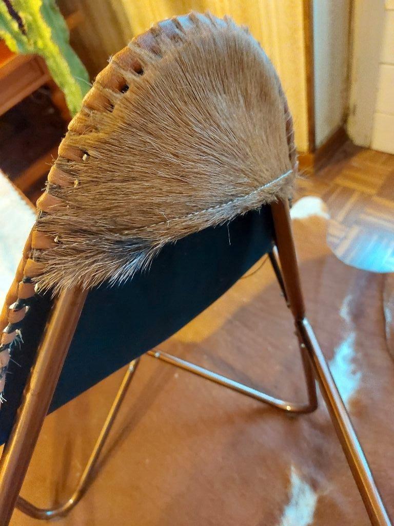 Pair of Vintage Mid-Century Butterfly Armchairs, Cowhide and Platted Aluminum 3
