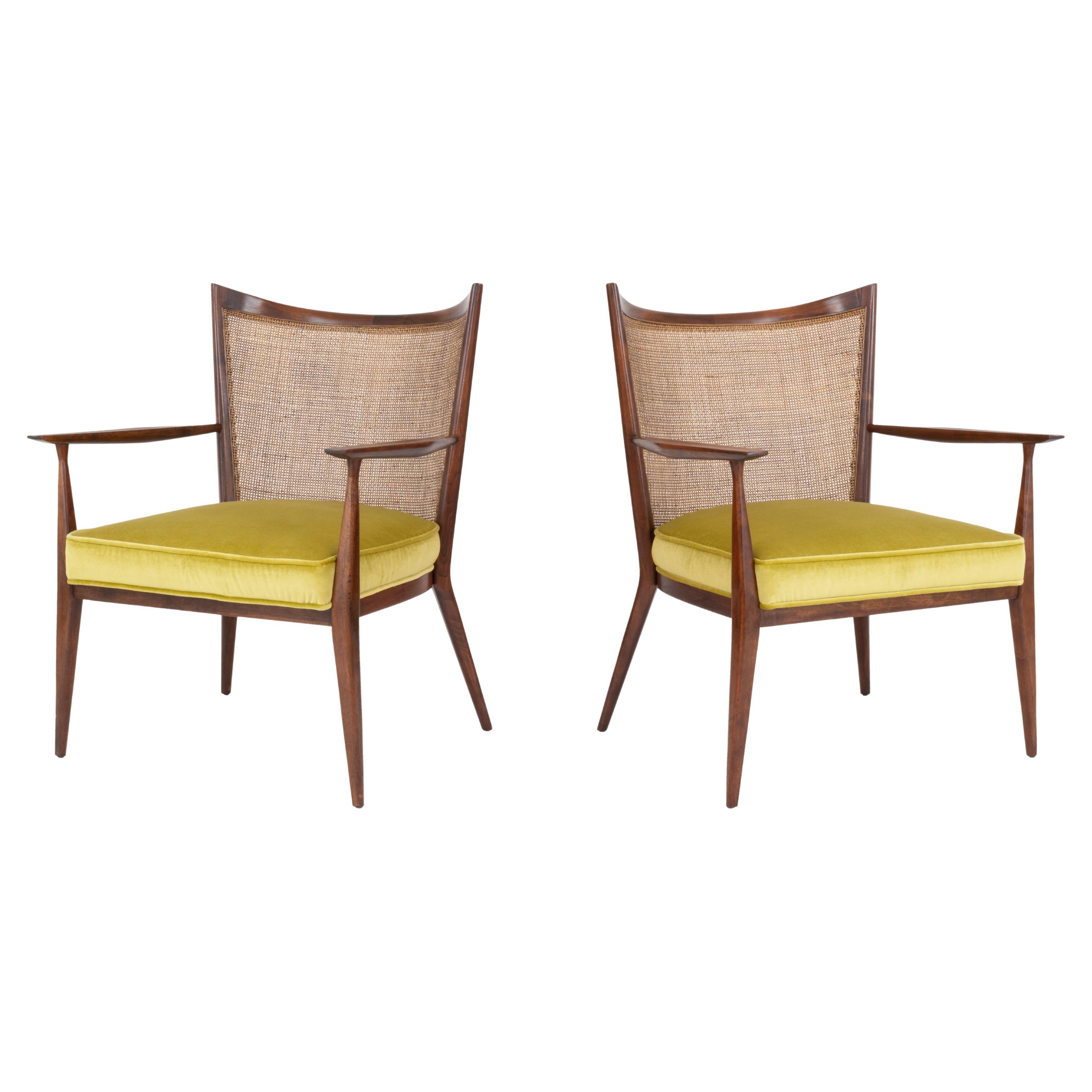 Pair of Vintage Mid Century Cane Back Armchairs by Paul McCobb For Sale