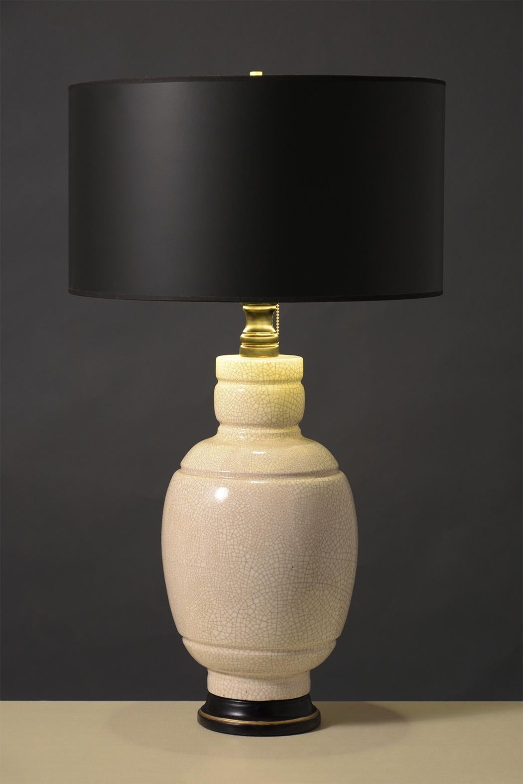 Mid-Century Modern Restored 1960s Ceramic Table Lamps with Glazed Crackled Design & Ebonized Wood