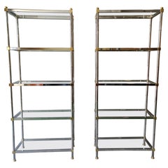 Pair of Vintage Mid-Century Chrome & Brass Étagères in Manner of Maison Jansen