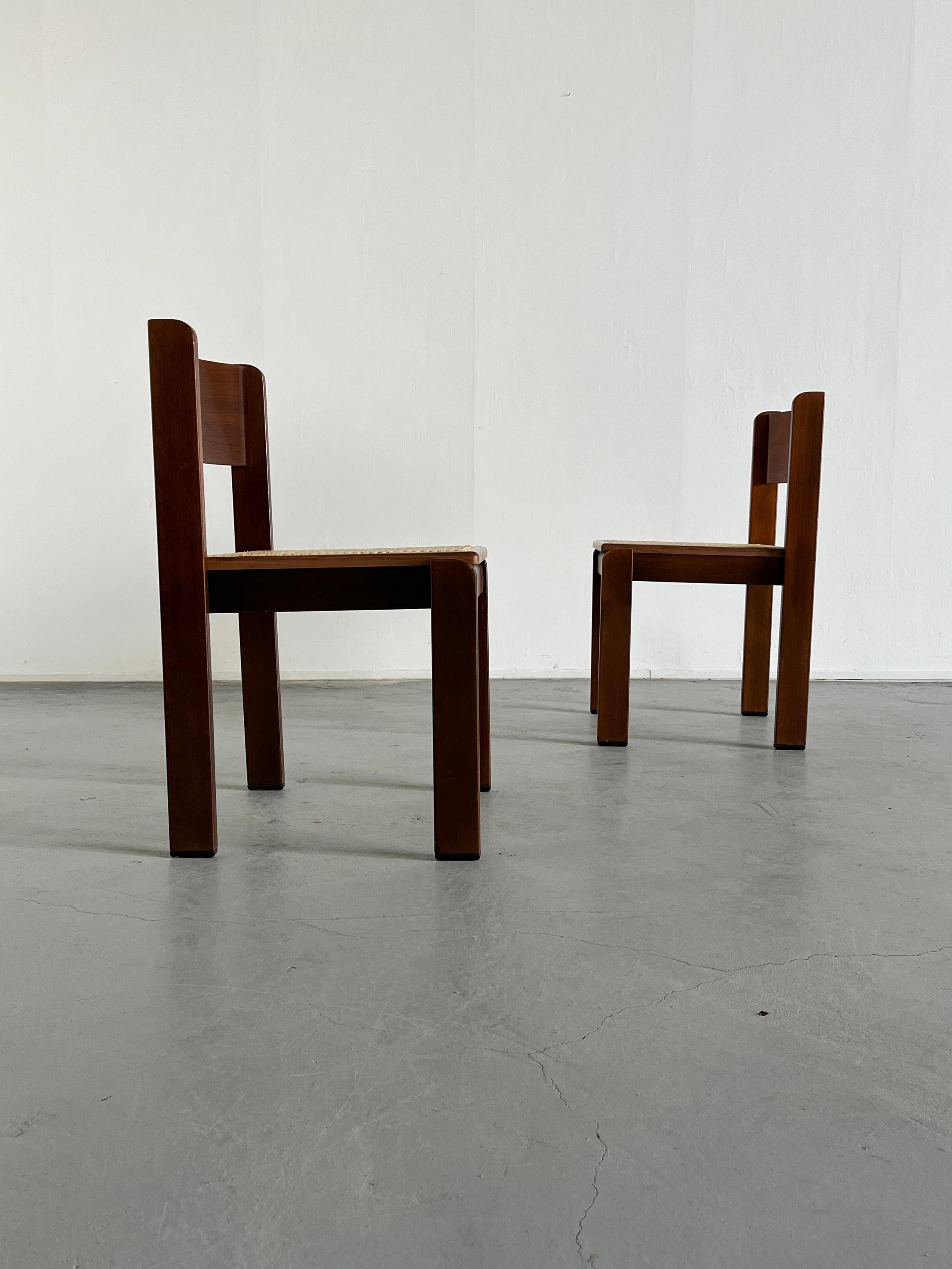 Austrian Pair of Vintage Mid-Century Constructivist Wooden Dining Chairs by Wiesner Hager