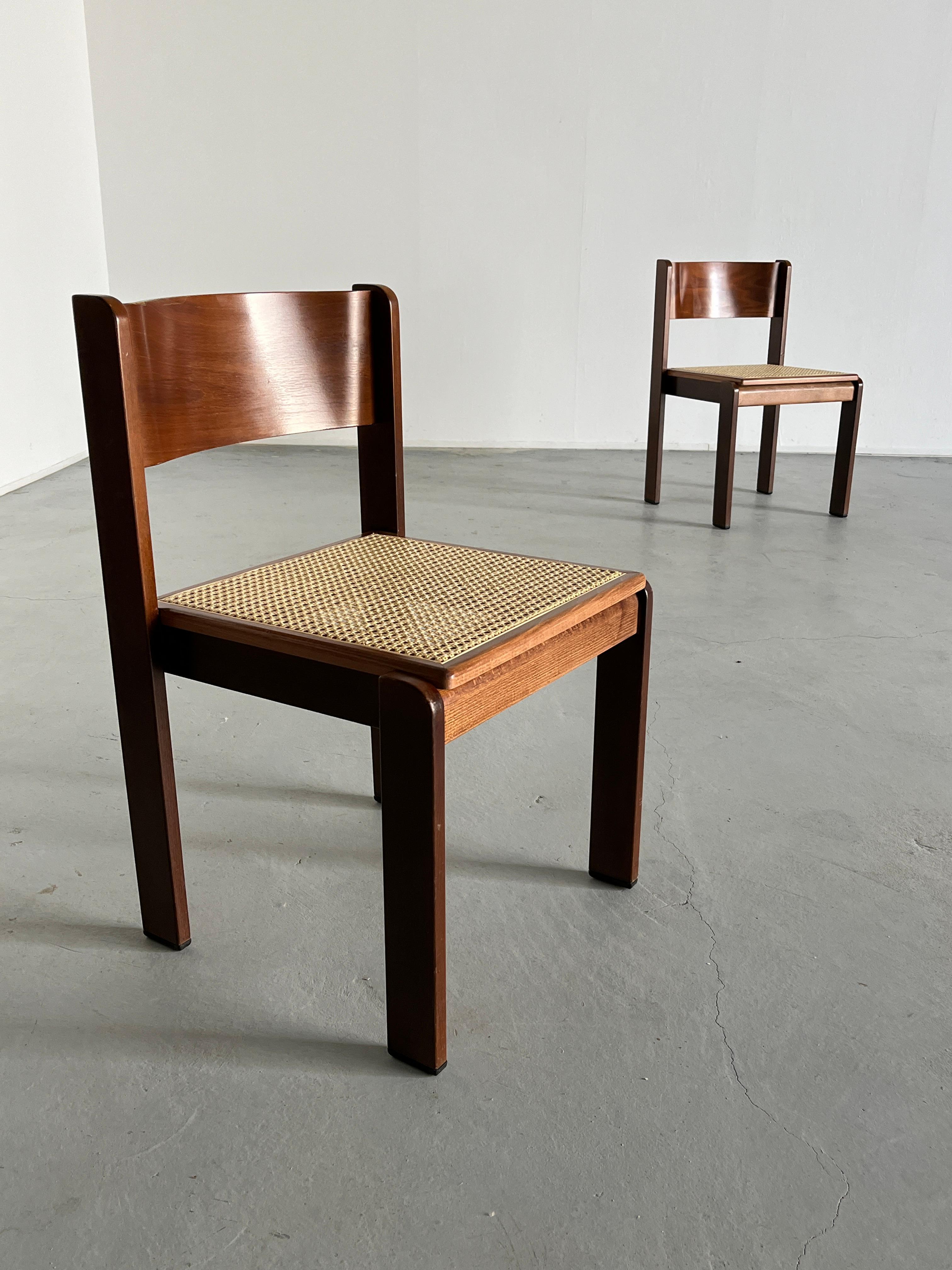 Cane Pair of Vintage Mid-Century Constructivist Wooden Dining Chairs by Wiesner Hager