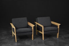 Pair of Vintage Mid-Century Danish Modern Oak & Gray Felt Lounge Chairs, 1960s