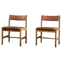 Pair of Vintage Mid-Century Danish Modern Oak & Leather Chairs by Børge Mogensen