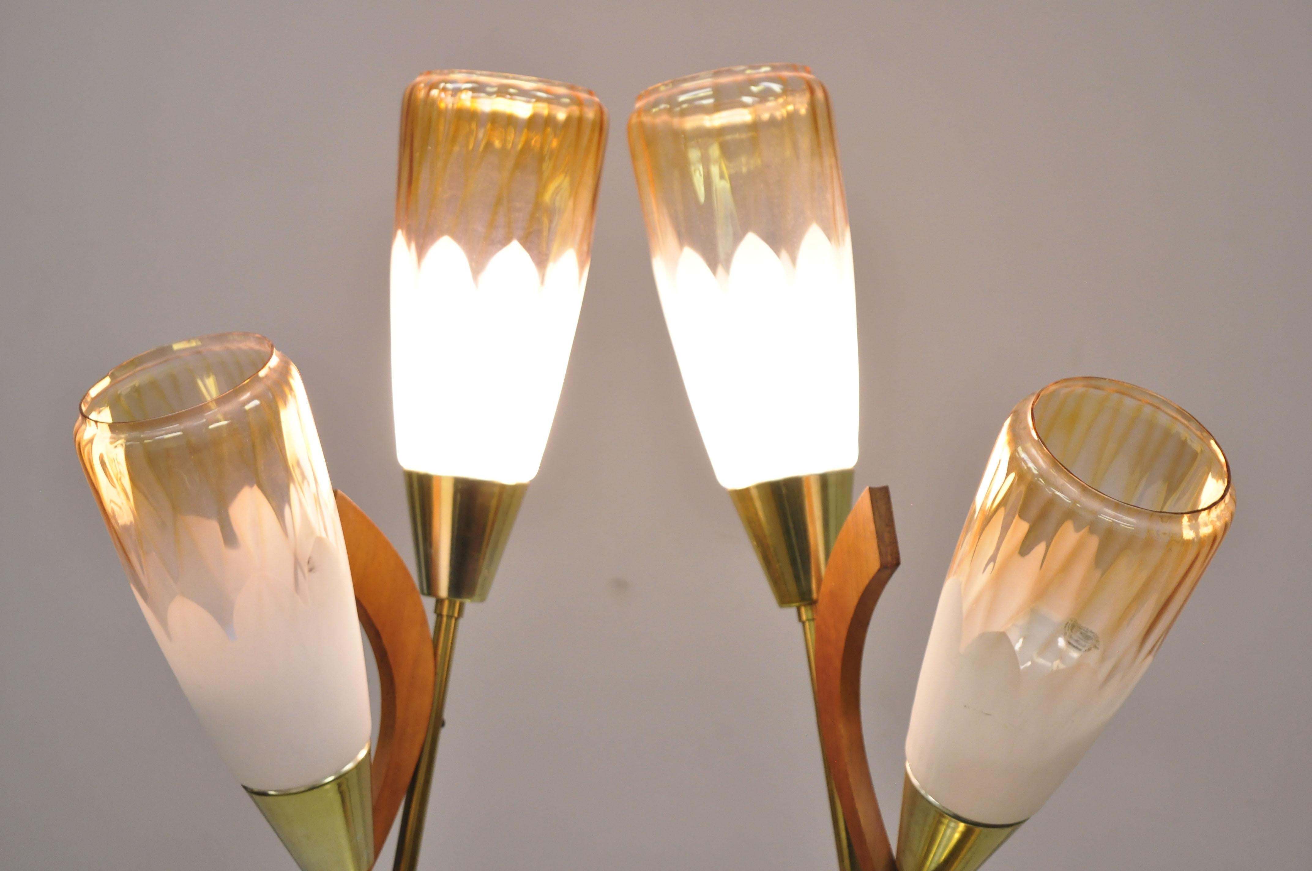 Pair of Vintage Midcentury Danish Modern Teak & Brass Atomic Era Table Lamps 4