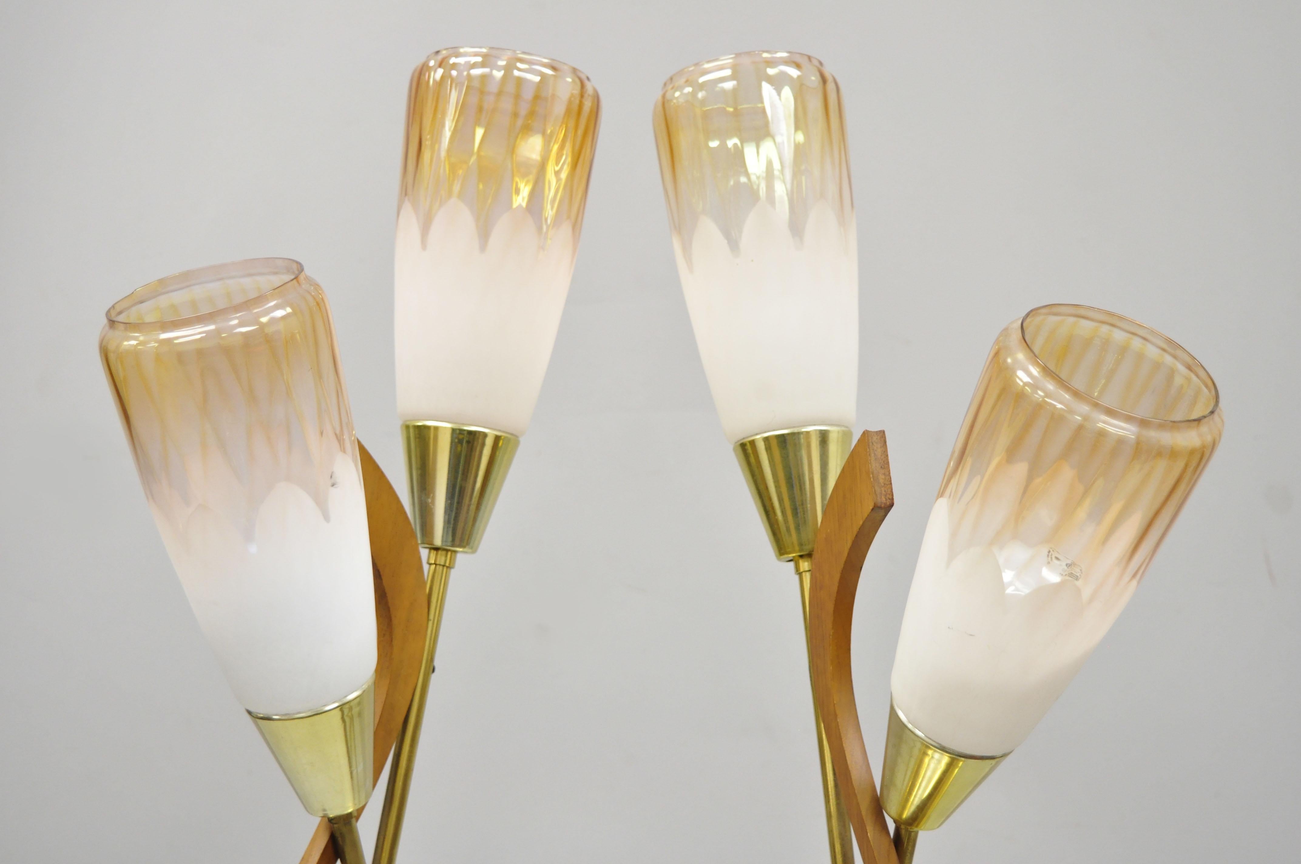 Mid-Century Modern Pair of Vintage Midcentury Danish Modern Teak & Brass Atomic Era Table Lamps