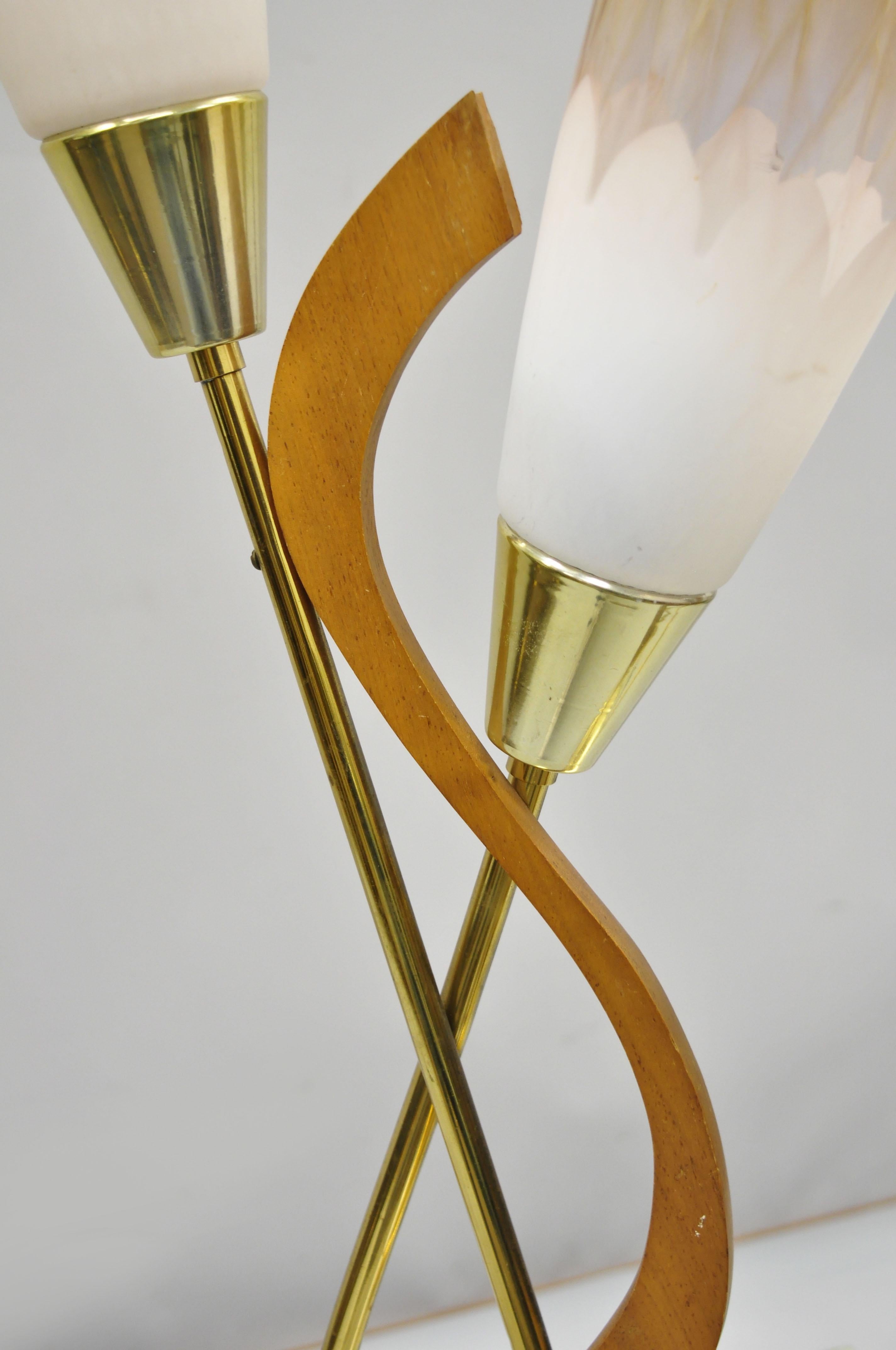 American Pair of Vintage Midcentury Danish Modern Teak & Brass Atomic Era Table Lamps
