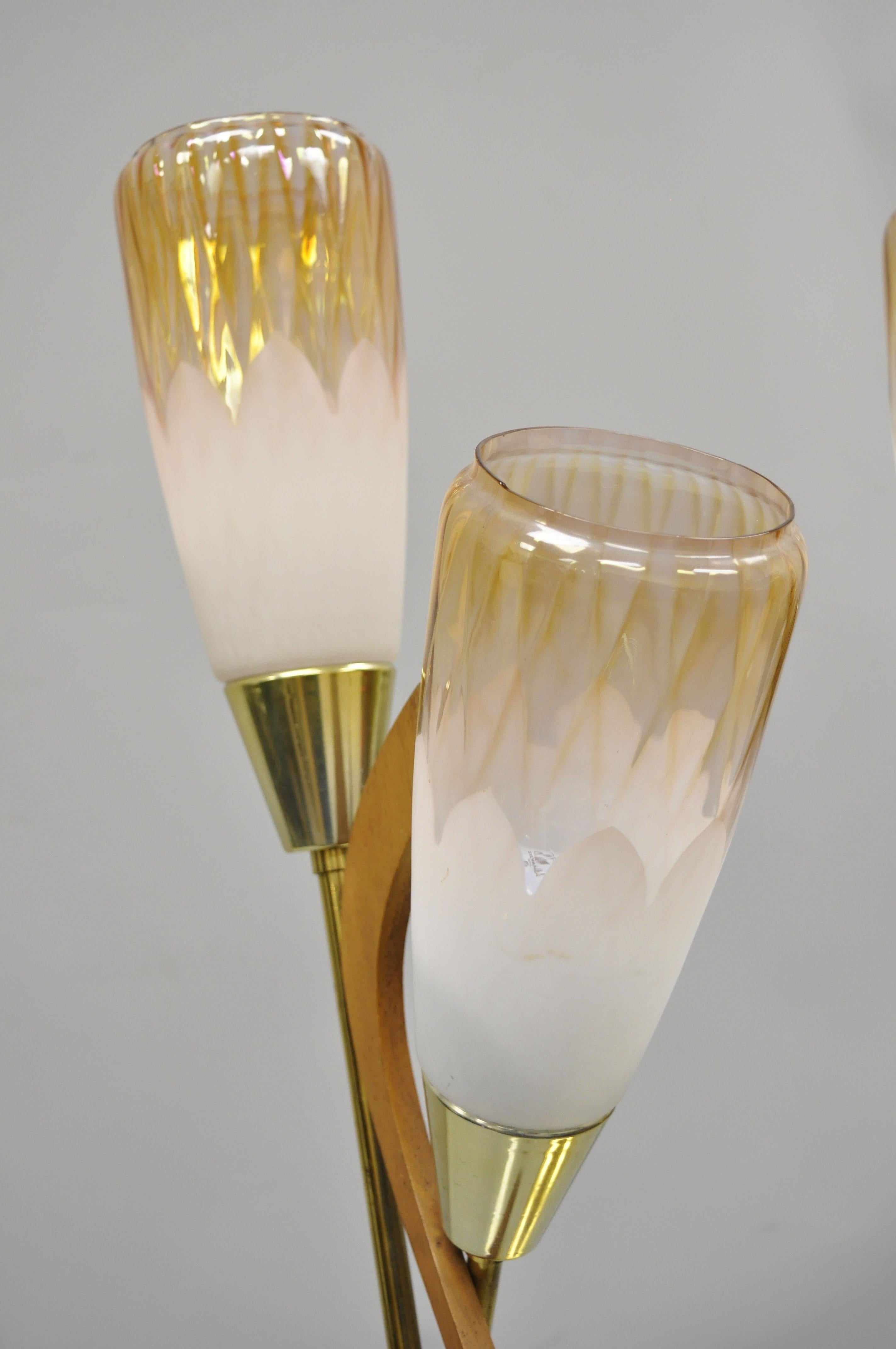 Pair of Vintage Midcentury Danish Modern Teak & Brass Atomic Era Table Lamps 1