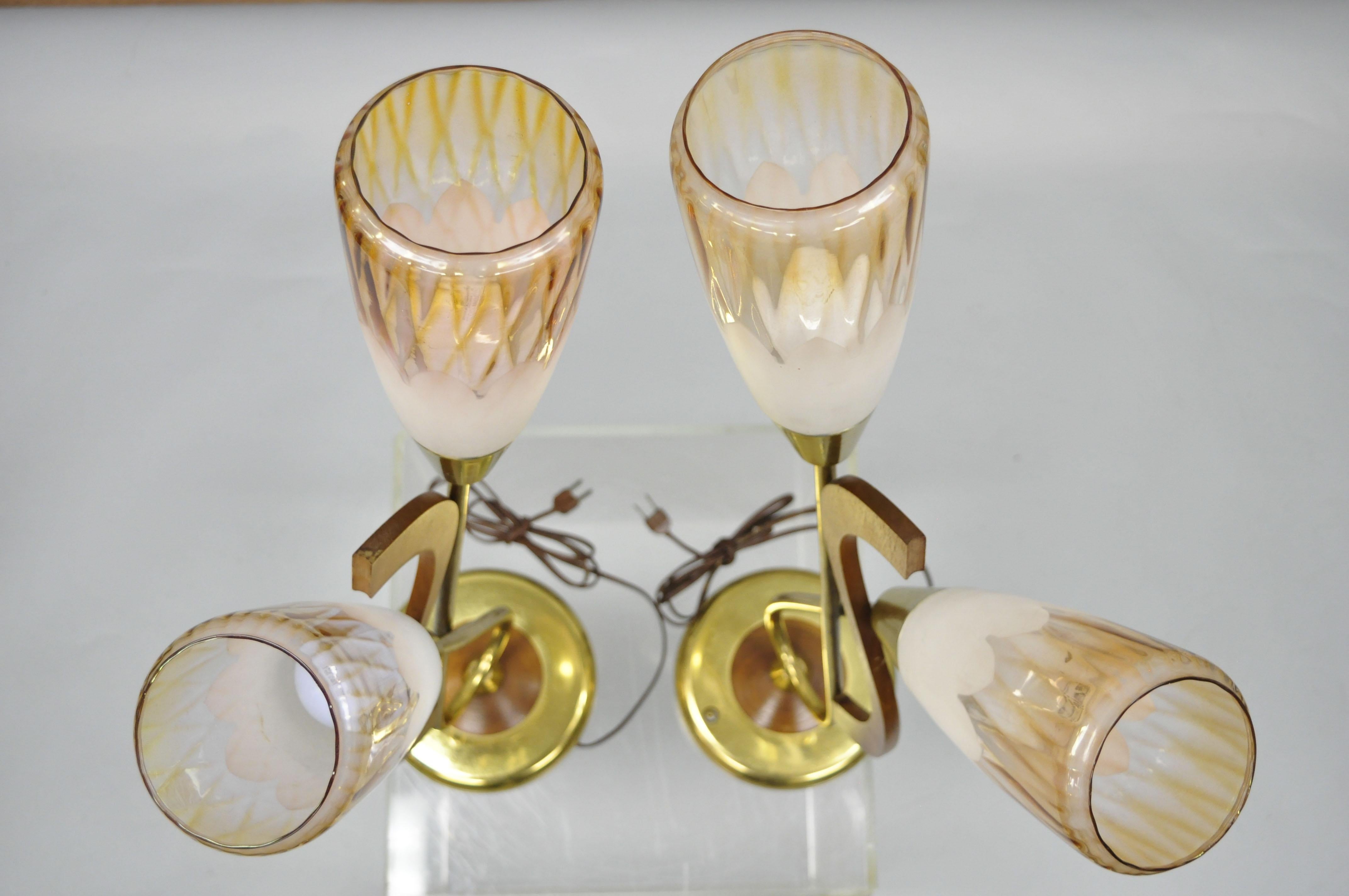 Pair of Vintage Midcentury Danish Modern Teak & Brass Atomic Era Table Lamps 2