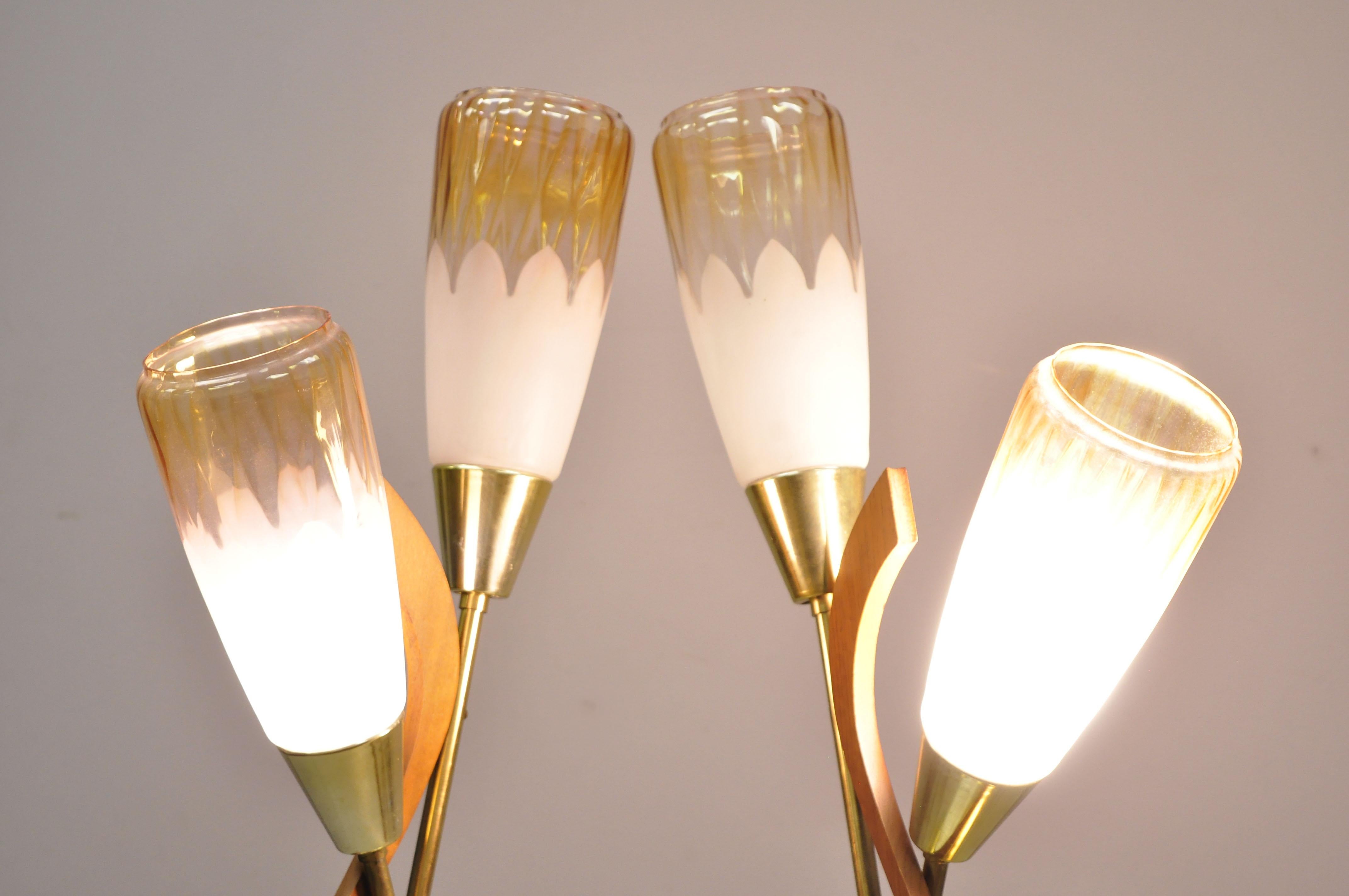 Pair of Vintage Midcentury Danish Modern Teak & Brass Atomic Era Table Lamps 3