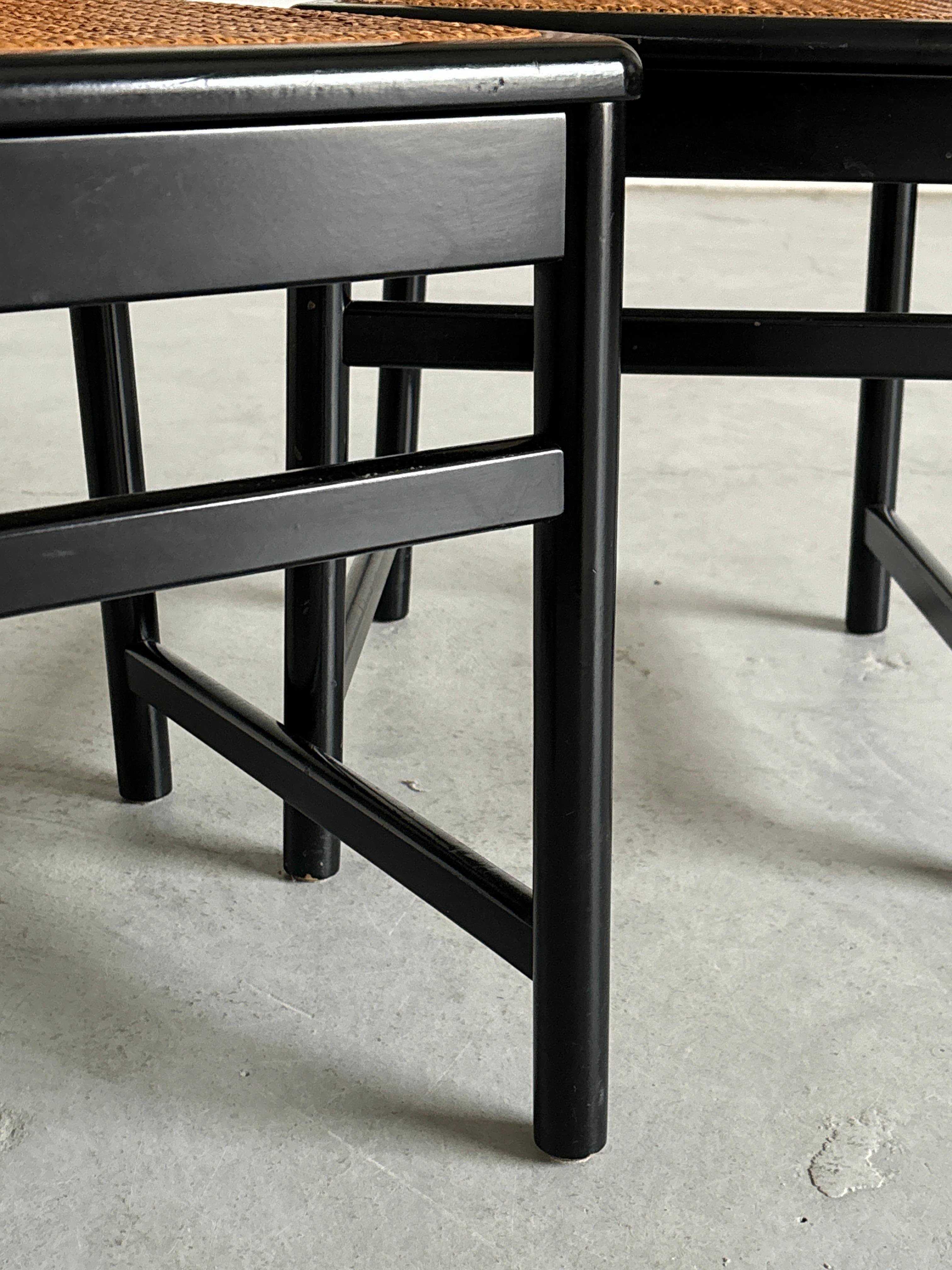 Pair of Vintage Mid-Century Dining Chairs in Black Lacquered Wood & Cane, Italy For Sale 2