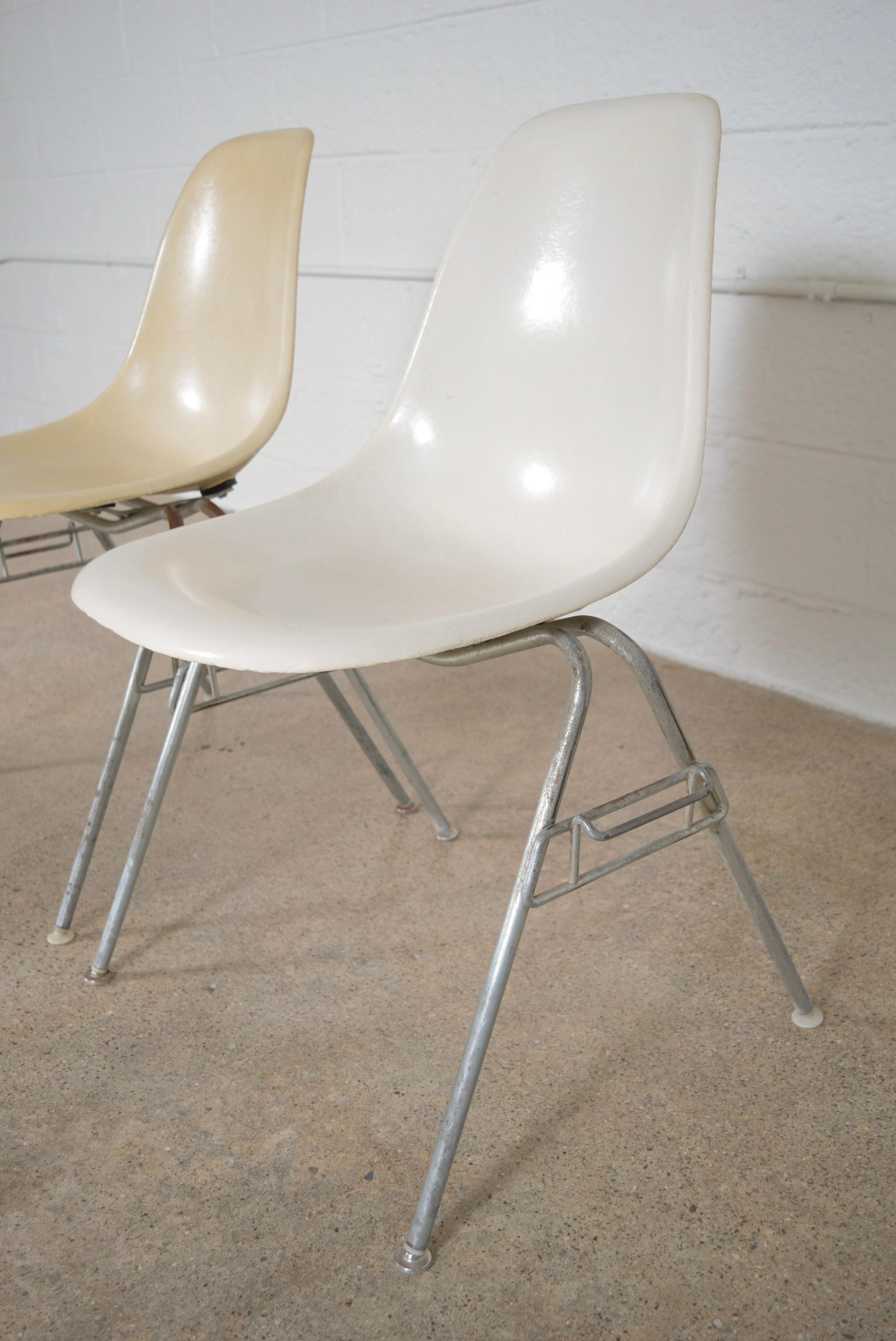Welded Pair of Vintage Mid Century Eames for Herman Miller DSS Fiberglass Shell Chairs For Sale