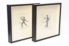 Piero Fornasetti Jester Maschere Ceramic Plaques Custom Framed Pair of Vintage