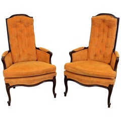 Pair of Vintage Midcentury French Atomic Orange Armchairs
