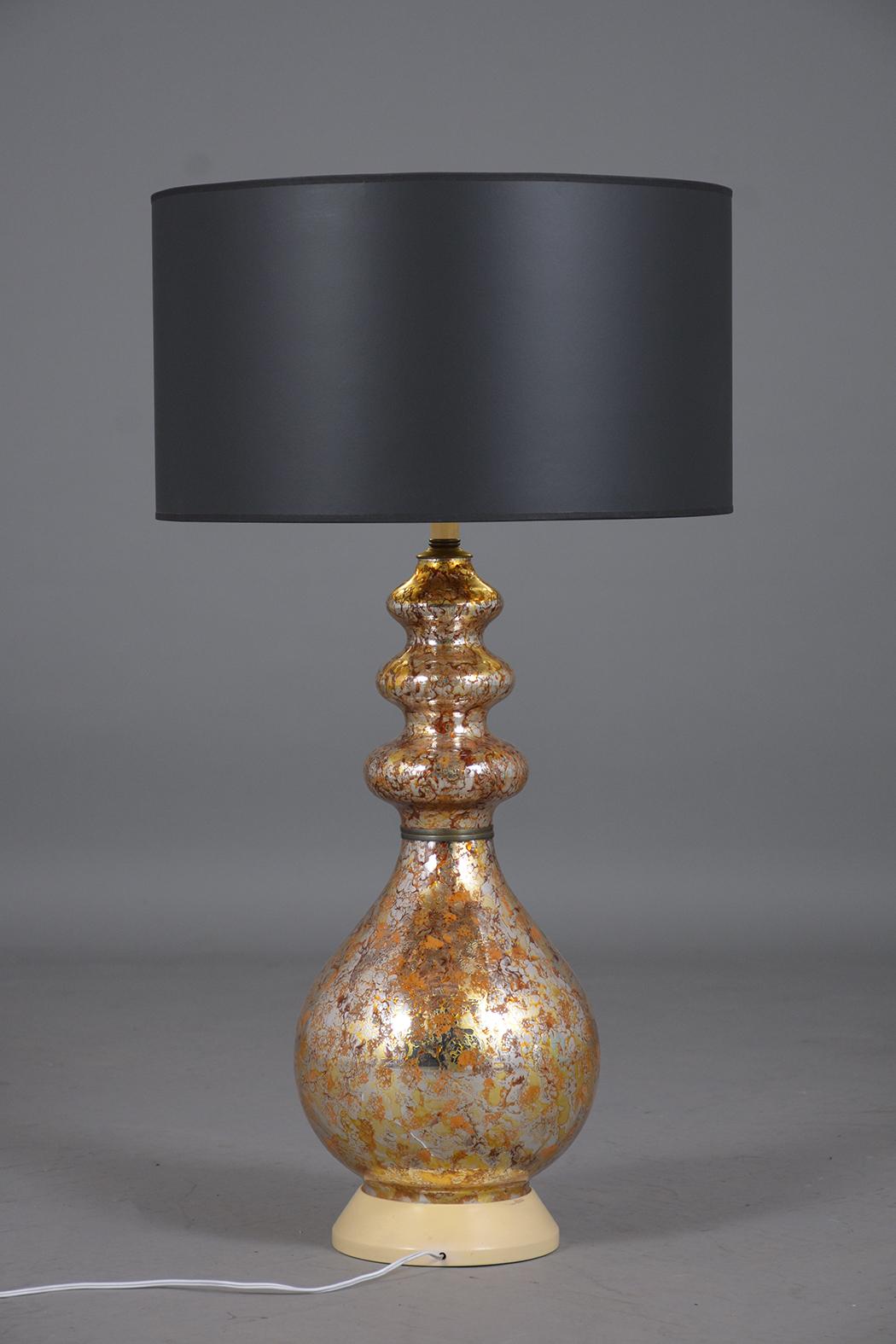 Pair of Modern Glass Table Lamps with Black & Gilt Shades - Vintage Elegance For Sale 2