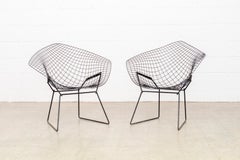 Pair of Vintage Midcentury Harry Bertoia for Knoll Black Diamond Wire Chairs