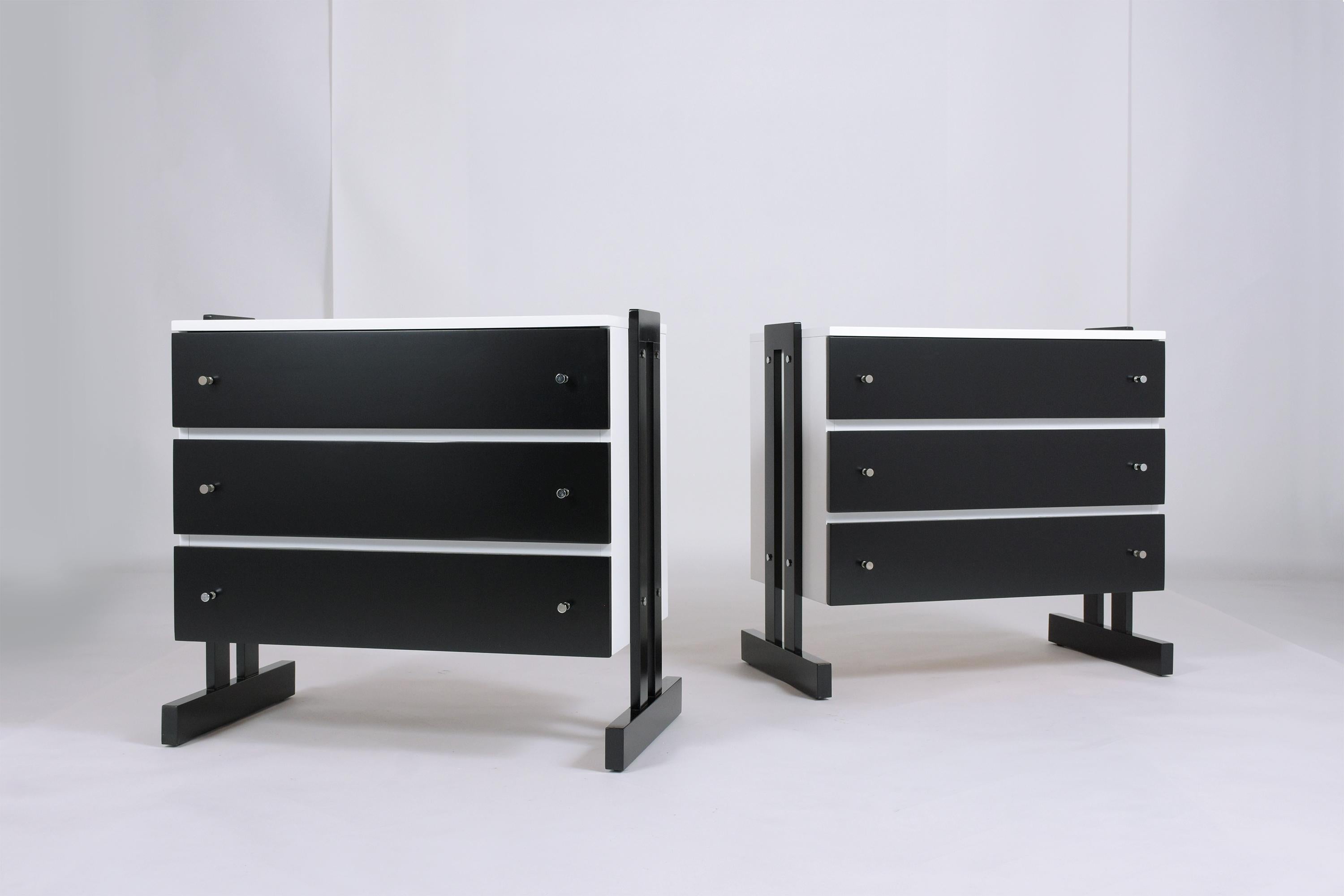 Mid-Century Modern Mid-Century 1960s Wood & Formica Dressers Set - White & Black Lacquer Finiish For Sale