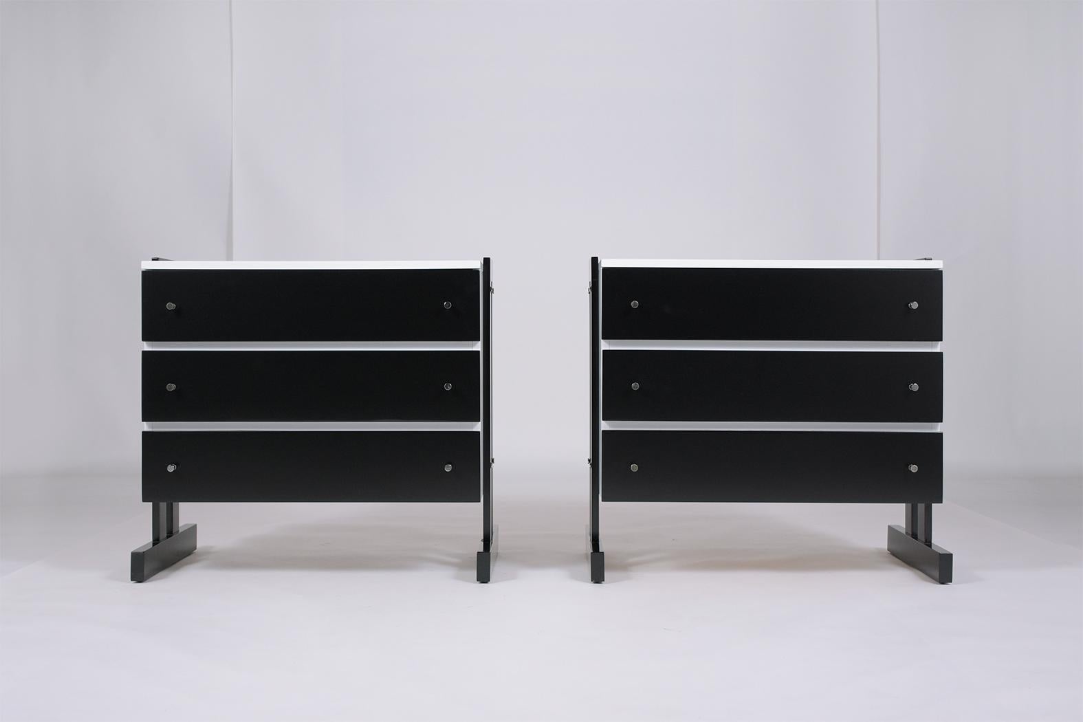Polished Mid-Century 1960s Wood & Formica Dressers Set - White & Black Lacquer Finiish For Sale