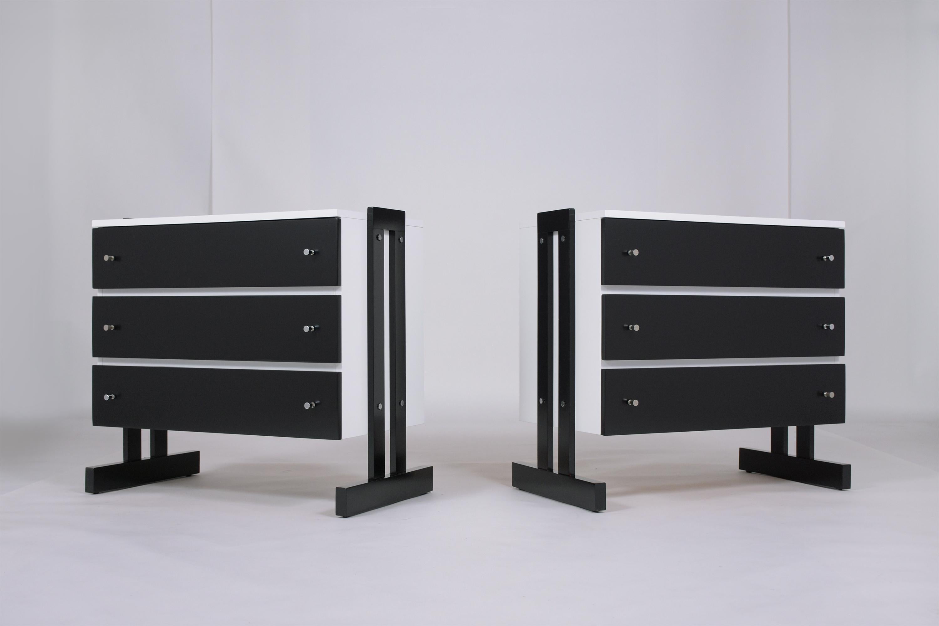 American Mid-Century 1960s Wood & Formica Dressers Set - White & Black Lacquer Finiish For Sale