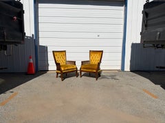 Pair of Vintage Mid-Century Hollywood Regency High-Back Velvet Fireside Chairs