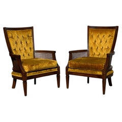 Pair of Vintage Mid-Century Hollywood Regency High-Back Velvet Fireside Chairs